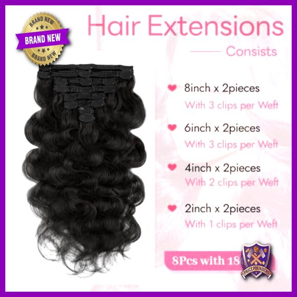 16 Inch Clip-In Human Hair Extensions Body Wave 8 Piece Set 90g main image 3
